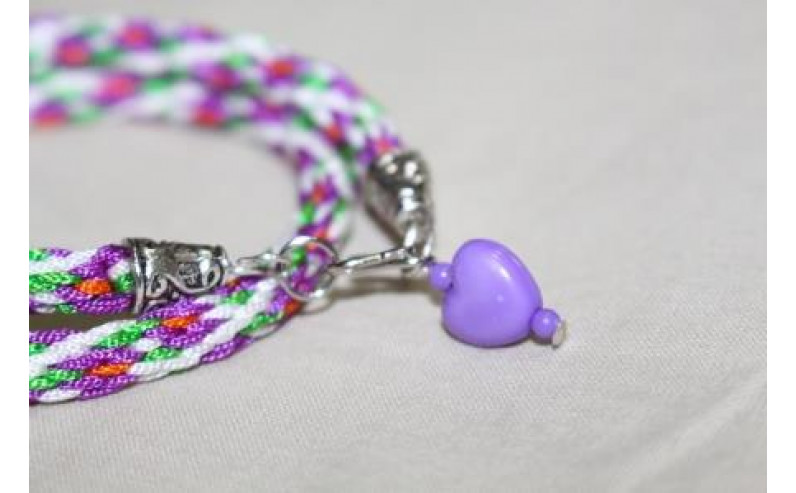 Kumihimo wrap around bracelet- Purple flower garden