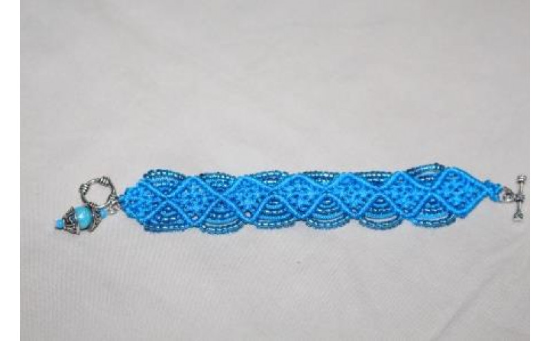 Lacy Blue Beaded Macrame Bracelet - Waves of Micro Macrame
